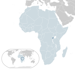 Location of Rwanda (dark blue) in Africa (light blue)