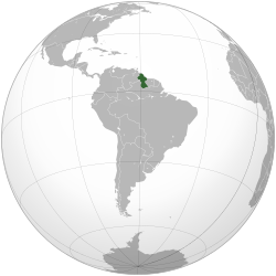 Location of Guyana (green) in South America (grey)