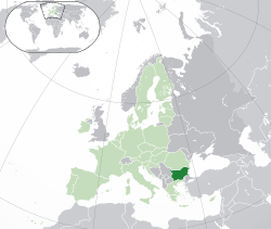 Location of Bulgaria (dark green) – in Europe (green & dark grey) – in the European Union (green) –
