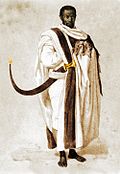 A colored depiction of Officer Thaime, who is wearing a shotel.