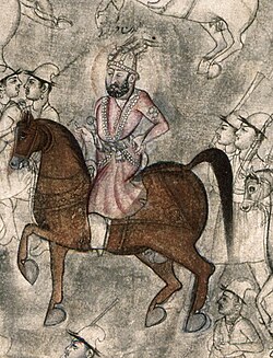 Ahmad Shah Durrani on horseback during the Third Battle of Panipat