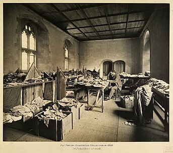 Solomon Schechter studying the fragments of the Cairo Geniza, 1898 (Cambridge University)