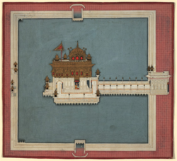 19th century watercolor painting of the Golden Temple